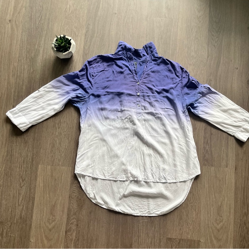 Casual Studio Purple and White Ombre Shirt with Half-Button Down Detail